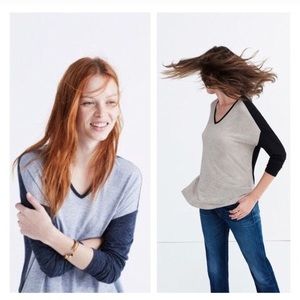Madewell Anthem Black Gray Colorblock V Neck Tee